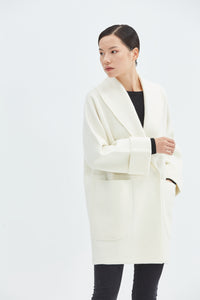 Women's Cocoon Wool Coat with Pockets | Black and White | Public Habit